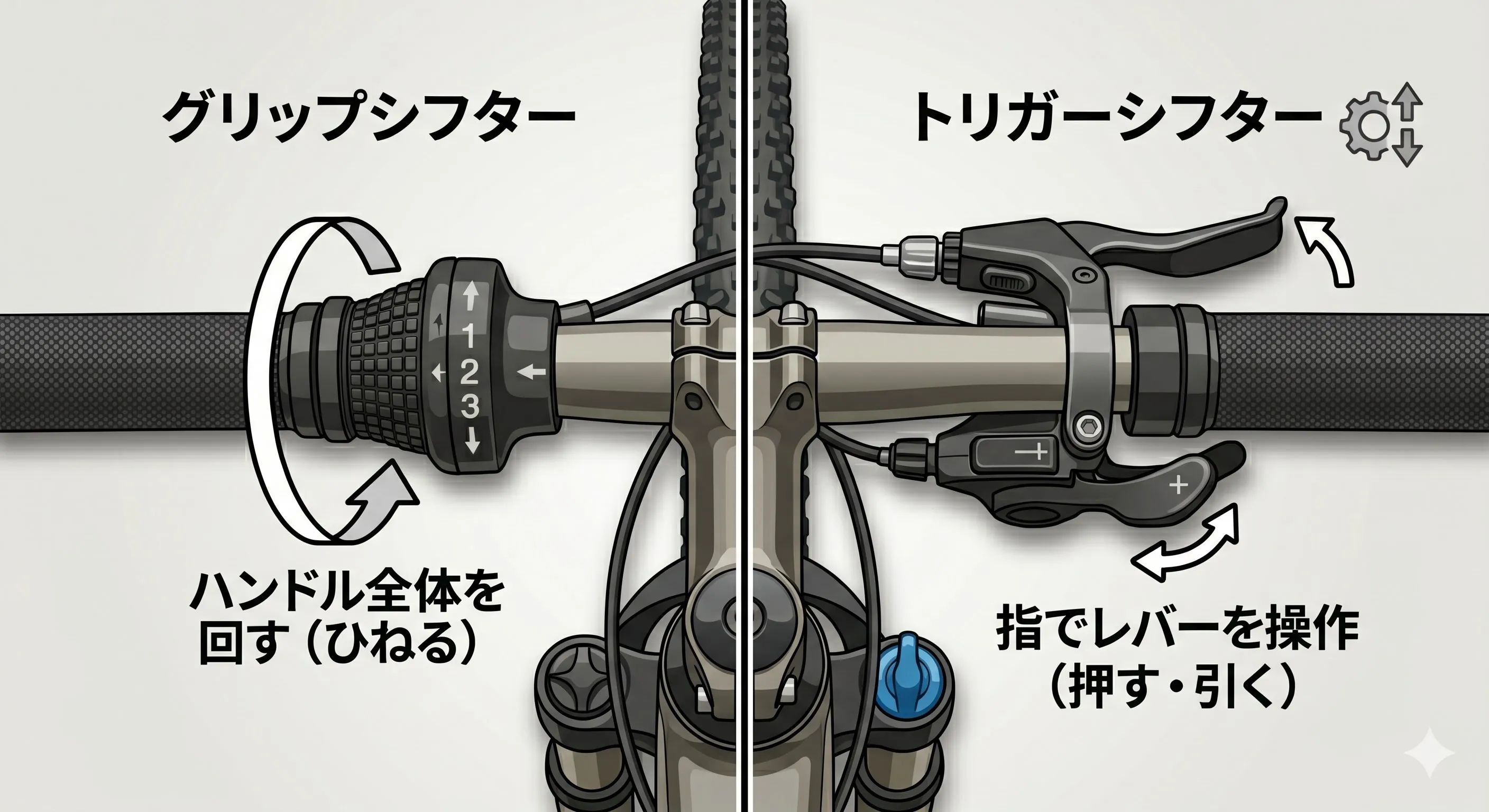 グリップシフターとトリガーシフターの違いを図解