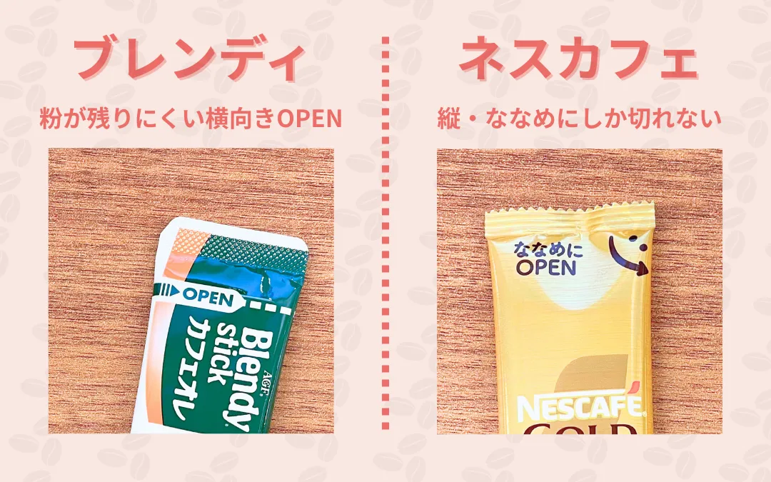 横向きに開封できるブレンディはコーヒー粉が袋に残りにくい
